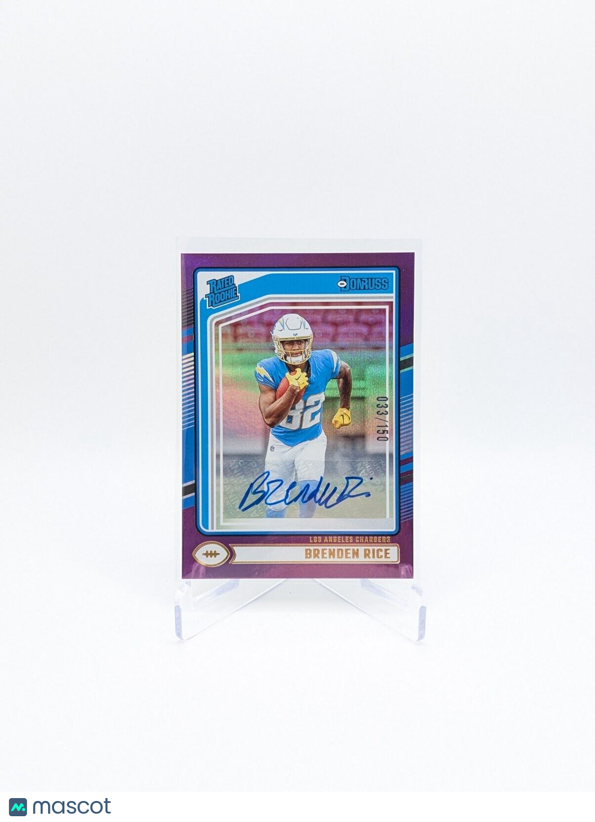 2024 Donruss Brenden Rice Rated Rookie Autograph Purple #d/150 Chargers #382 RC