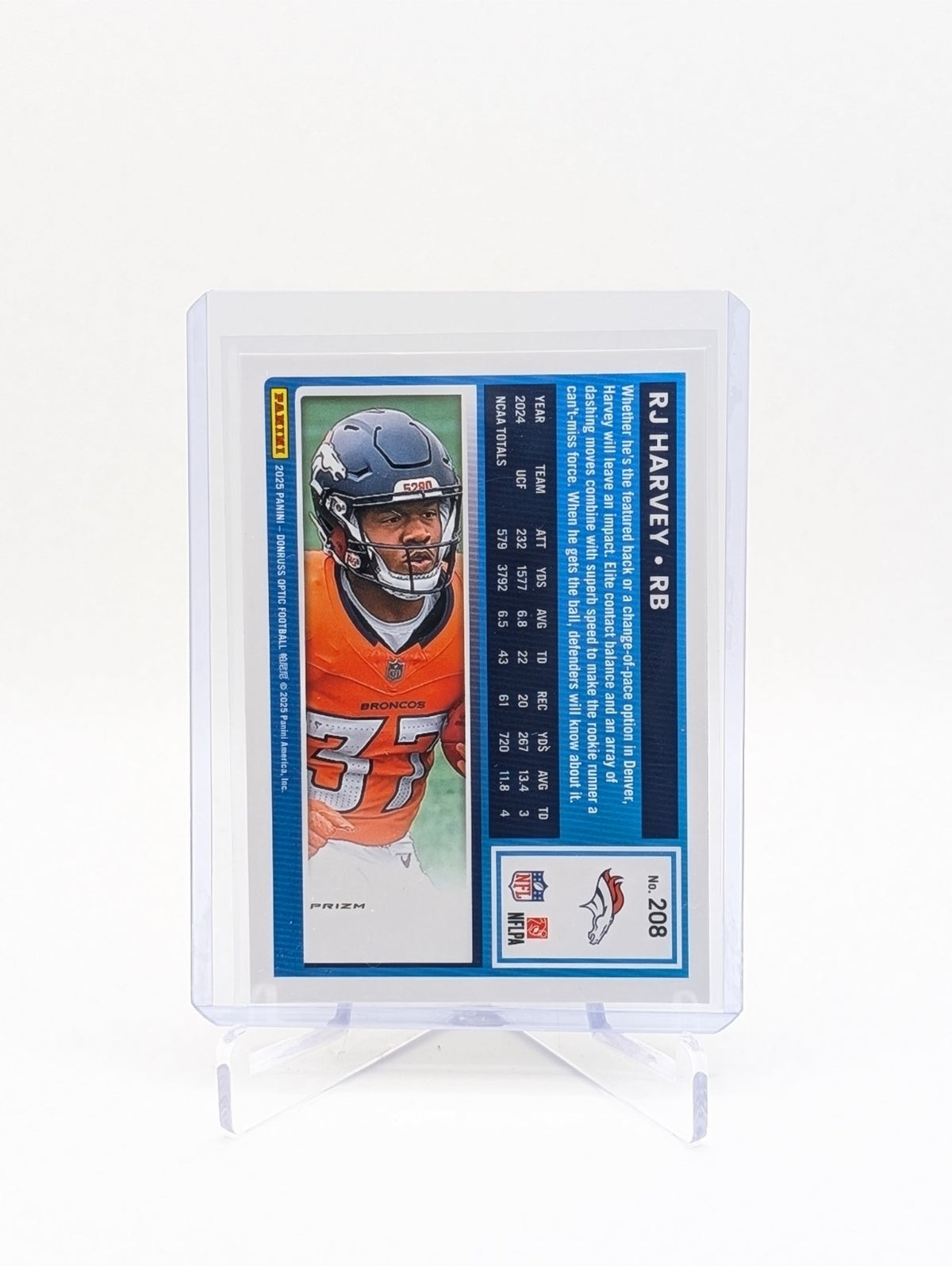 2025 Panini Donruss Optic RJ Harvey Rated Rookie #208 Silver Holo Prizm BC0124