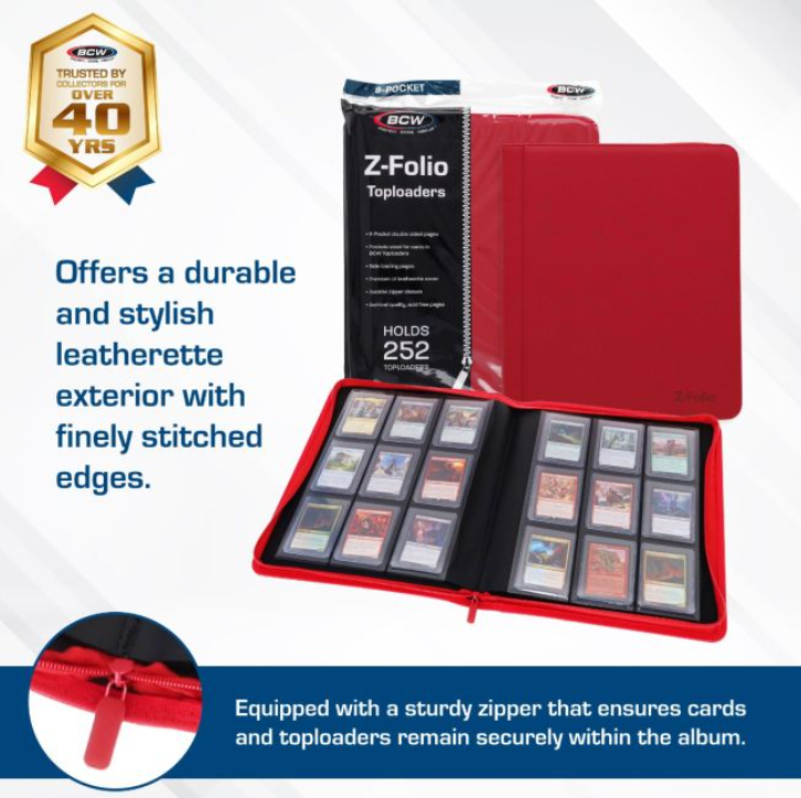 BCW Z-Folio 9-Pocket LX Album - Toploaders - Red
