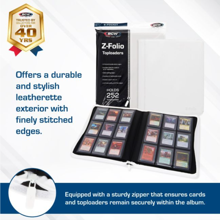 BCW Z-Folio 9-Pocket LX Album - Toploaders - White