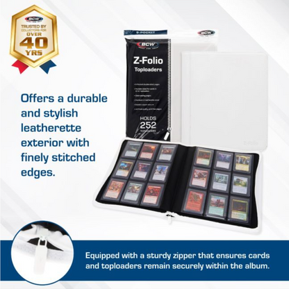 BCW Z-Folio 9-Pocket LX Album - Toploaders - White