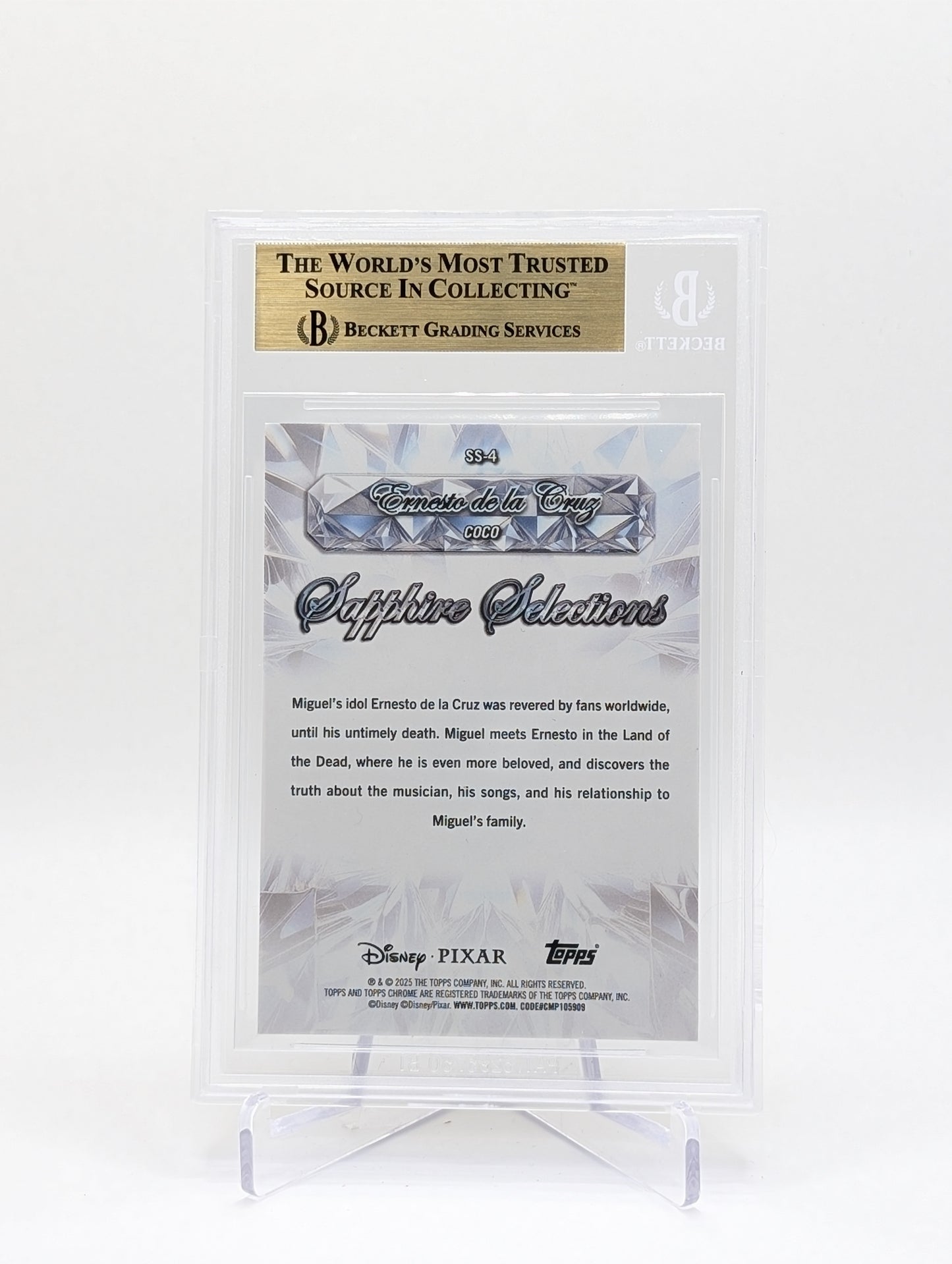 2025 Topps Chrome Disney Sapphire Edition Ernesto De la Cruz Sapphire Selections Orange /25 BGS 9.5
