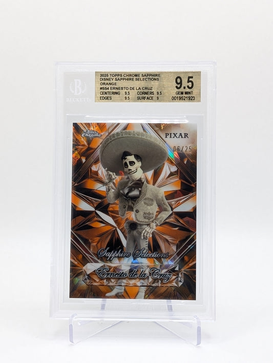 2025 Topps Chrome Disney Sapphire Edition Ernesto De la Cruz Sapphire Selections Orange /25 BGS 9.5